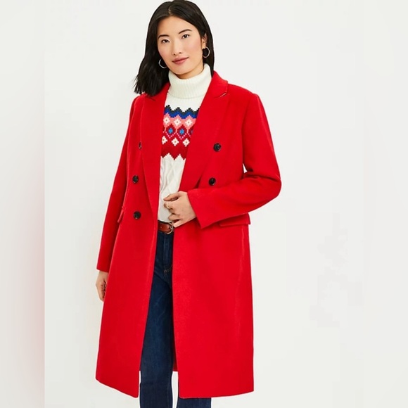 NWT LOFT Double Breasted Wool Blend Coat - Oversized Relaxed Fit - XXS Tango Red - Picture 4 of 5